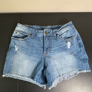 Time and Tru Womens Denim Shorts Size 8 Medium Wash Raw Hem Stretch